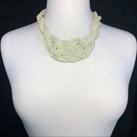 Cream Ivory Seed Bead Knot Necklace Earrings Set - Picture 3 of 3